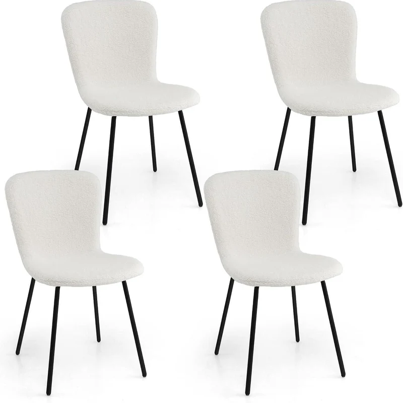 Eetkamerstoel – Stoel – Zithoekstoel – Bijzetstoel – Kaptafelstoel – Modern Design – Metalen Frame – Fluwelen Bekleding – Ergonomisch Comfort – Verstelbare Vloerbeschermers – Set van 4 – Wit