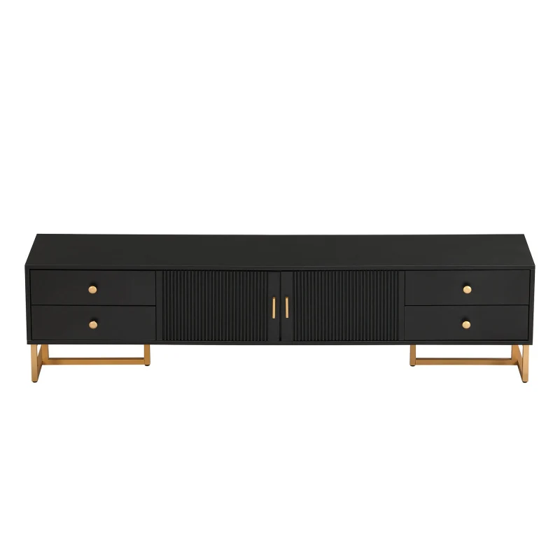 TV-kast – Tv-meubel – Mediameubel – Dressoir – Opbergkast – Modern Design – Zwart MDF Met Gouden Handgrepen – 178 cm Breed – 4 Lades + 2 Deuren