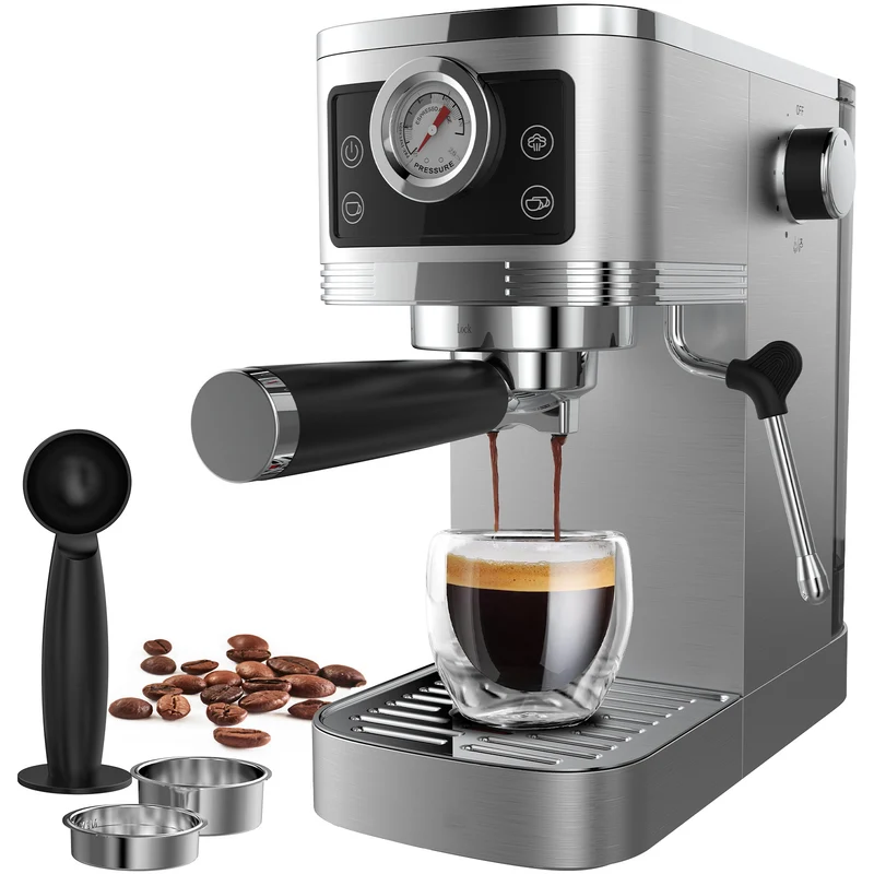 Espressomachine – Koffiezetapparaat – Koffiemachine – Halfautomaat – Compacte Espressoapparaat – 20 Bar Pomp – Roestvrijstalen Melkschuimer – 1350W Vermogen – 1,3L Waterreservoir