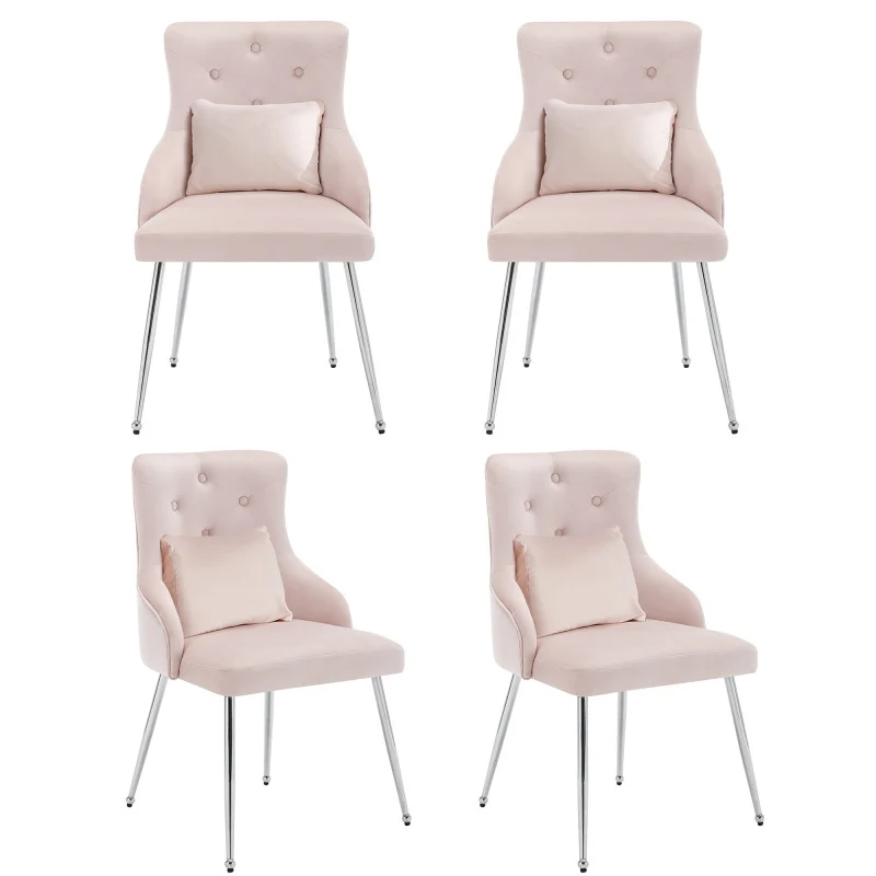 Eetkamerstoelen – Stoelen – Armstoelen – Loungestoelen – Fauteuils – Set Van 4 Roze Velvet Stoelen – Comfortabel Zitcomfort – Metalen Pootjes