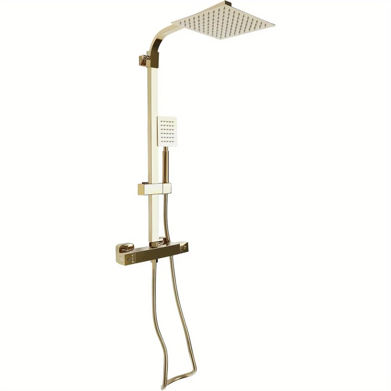 Anti-kalk Douche­systeem – Thermostaatkraan – Regendouche – Douche­paneel – Messing Douchekolom – Gouden Design – Constante Temperatuur – Duurzaam Roestvrijstaal