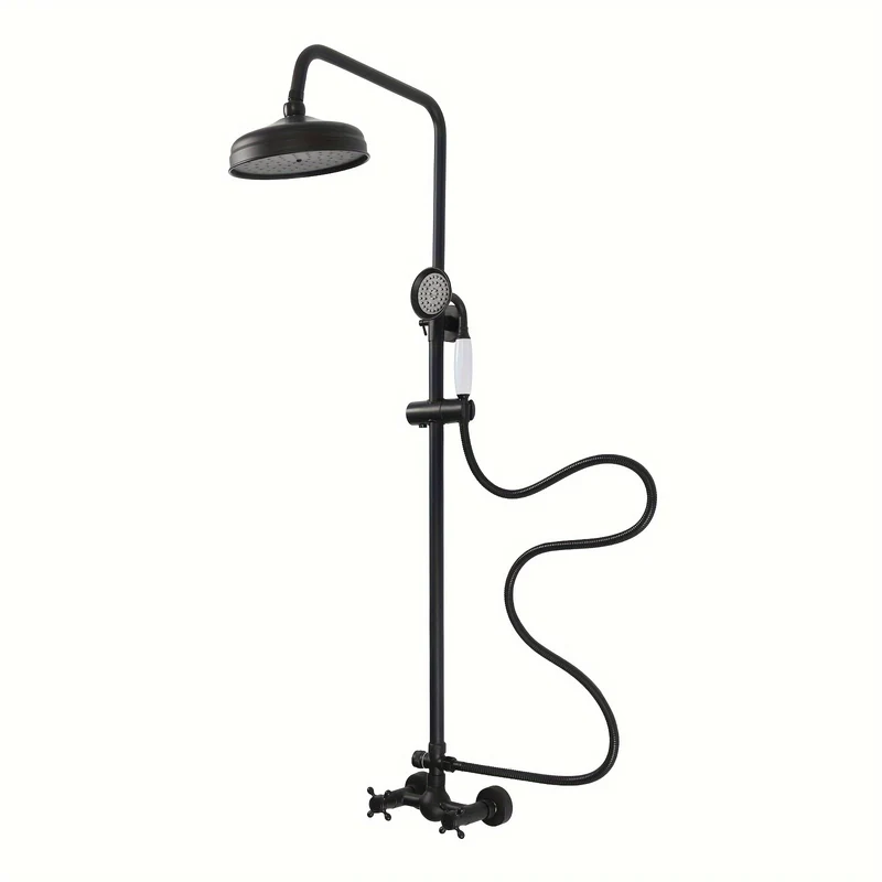 Regendouche – Douche Systeem – Douche Set – Handdouche – Doucheset – Retro Design – Verstelbare Douchestang – Messing & Roestvrijstaal - Zwart