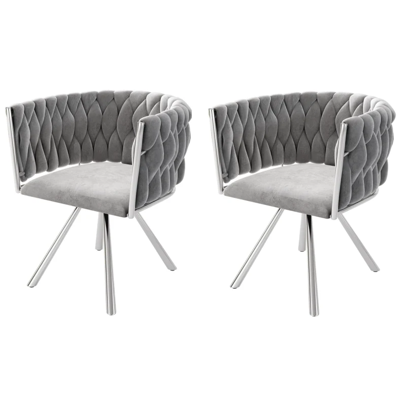 Draaifauteuil – Lounge stoel – Relaxstoel – Fauteuil – Leesstoel – 2-persoons velvet set – Grijs zilver – Metalen poten – 360° draaibaar – Comfortabel en stijlvol