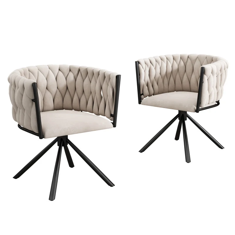 Velvet Draaifauteuil – Luxe Fauteuil – Lounge Stoel – Zitzetel – Relaxstoel – Set Van 2 – Beige Velvet Bekleding – Stevige Metalen Poten