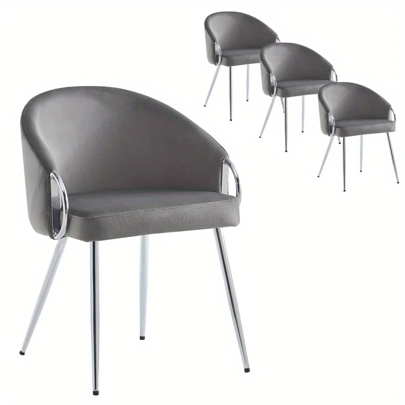 Velours Stoelen – Eetkamerstoelen – Bureaustoelen – Slaapkamerstoelen – Design Stoelen – Grijs Metaal – 8 cm Dikke Schuimvulling – Verstelbare Metalen Poten