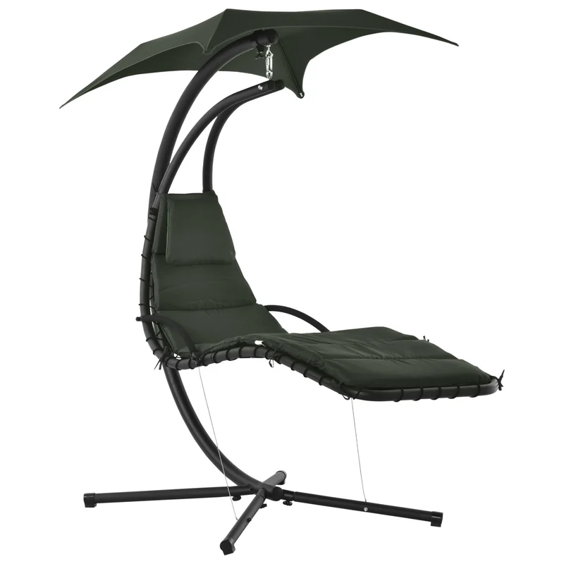 Hangstoel – Schommelstoel – Tuinstoel – Hanggedeelte – Loungechair – Donkergrijs Zwart – Robuust Stalen Frame – Verwijderbaar Zonnescherm