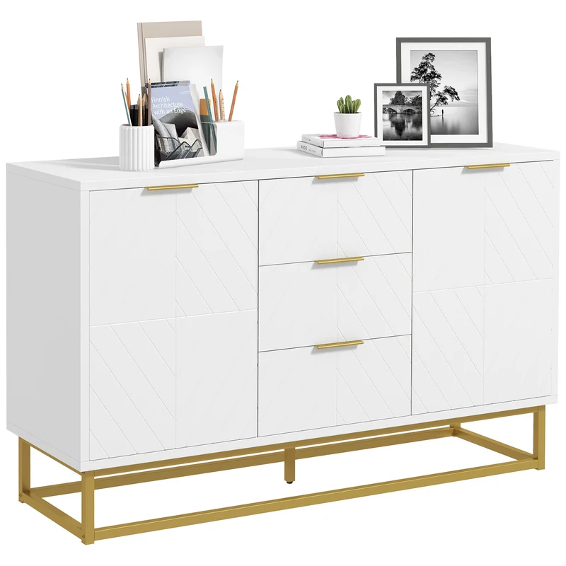 Dressoir – Opbergkast – Buffetkast – Kast – Sideboard – Geometrische Deuren – MDF Met Metalen Onderstel – 120x40x76 cm – Anti-Kantelbeveiliging