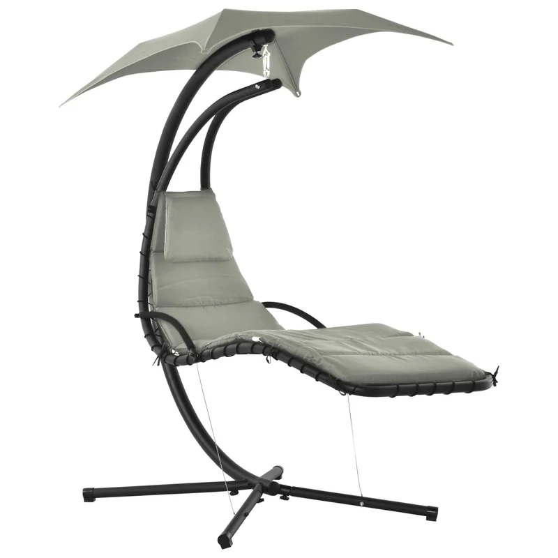 Hangstoel – Schommelstoel – Zitzak – Loungestoel – Zonnehangstoel – Modern Grijs – Verstelbare Zonneklep – Epoxy Stalen Frame