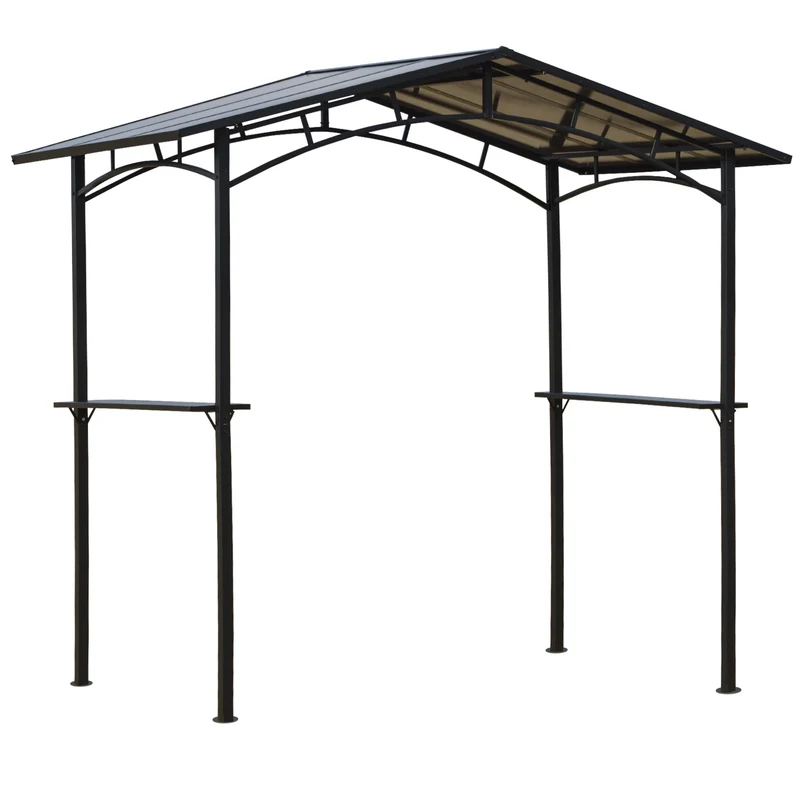 Barbecue Paviljoen – Tuinpaviljoen – BBQ Overkapping – Barbecue Schuilhut – Buitenverblijf – Aluminium en Metaal – Dubbel Polycarbonaat Dak – 2,5x1,5 Meter – Zwart