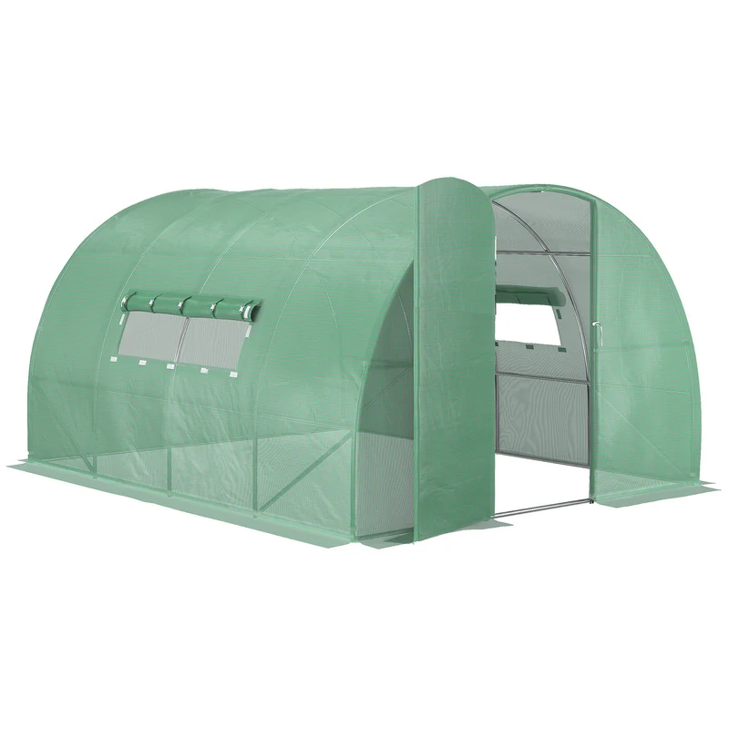 Tunnelkas – Kweekkas – Tuinkas – Serre – Groentekas – Groen – 12 m² – Gegalvaniseerd Stalen Frame – UV-Bestendige PE-Folie Met Ventilatieraampjes