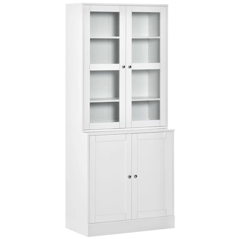 Vitrinekast – Boekenkast – Opbergkast – Glazen Kast – Dressoir – Wit – 178,5 cm Hoog – MDF Met Gehard Glas