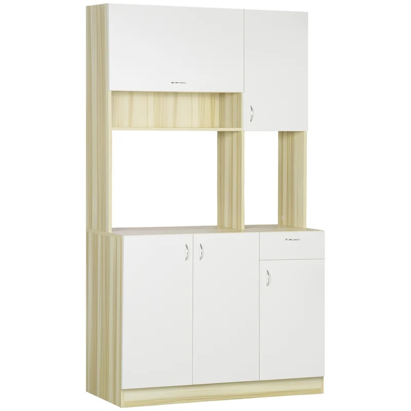 Keukenbuffet – Keukenkast – Dressoir – Kast – Opbergmeubel – Wit/Natuurlijk Hout – Verstelbare Planken – Anti-Kantel Systeem