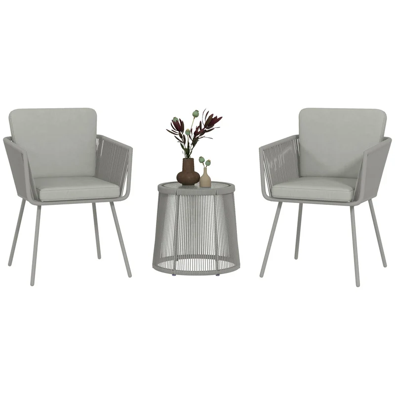 Tuinset 3-Delig – Tuinmeubelset – Balkonset – Terrasset – Loungeset – Compact 2-Persoons – Weerbestendig PE-Rotan – Getemperd Glas Tafelblad