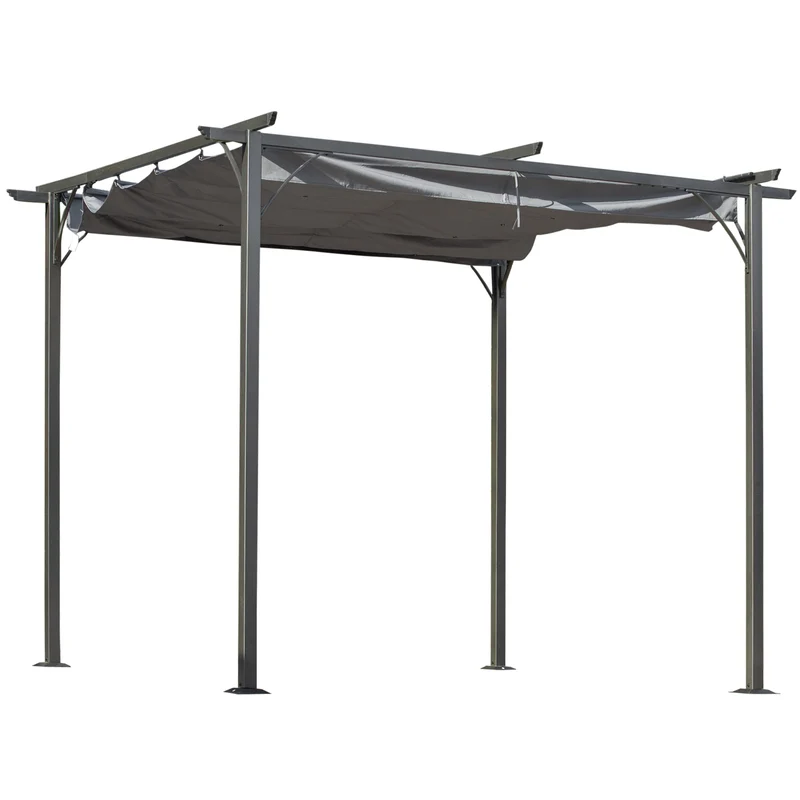 Pergola Uitschuifbare Overkapping Terrasoverkapping Tuinluifel Schaduwdoek – Antracietgrijs – Uitschuifbaar Dak – Water- En UV-bestendig Polyester – 3x3 Meter – Metalen Frame Met Epoxy Coating