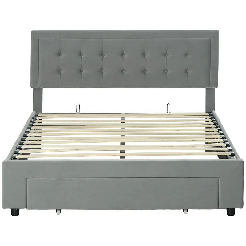Bedframe – Tweepersoonsbed – Platformbed – Opbergbed – Bedbank – Hydraulische Lift – Verstelbaar Hoofdbord Fluweel – 140x200 cm