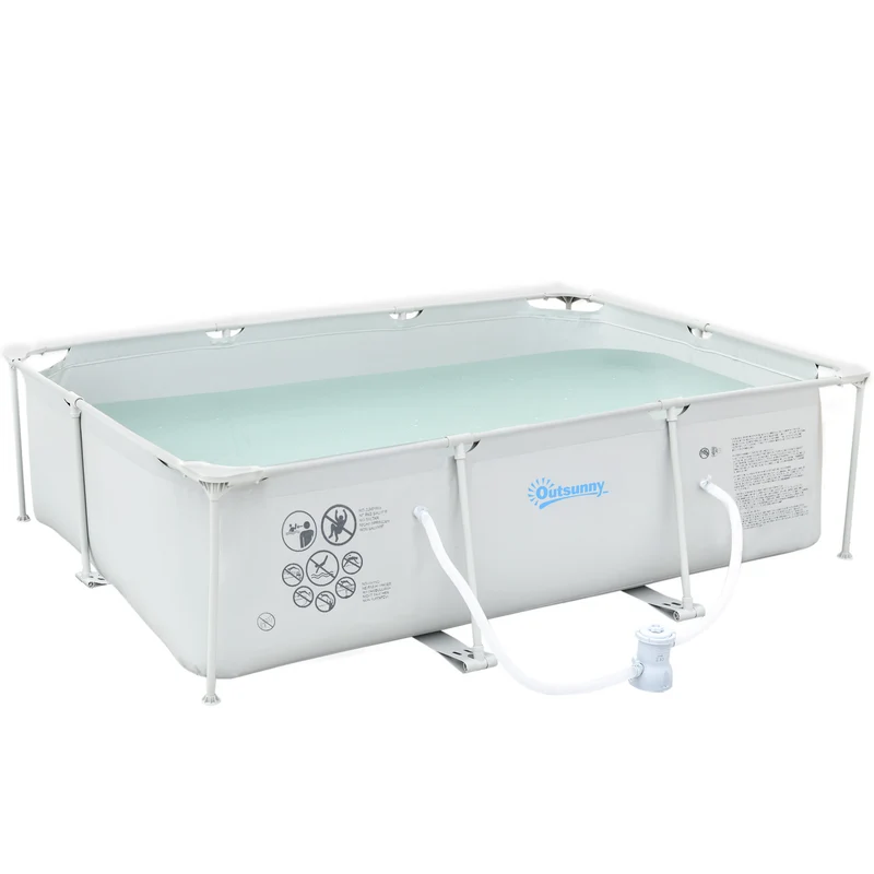 Opzetzwembad – Zwembad – Buitenzwembad – Frame Zwembad – Rechthoekig Zwembad – Grijs – Stevig Metalen Frame – Inclusief Filterpomp 292x190x75 cm
