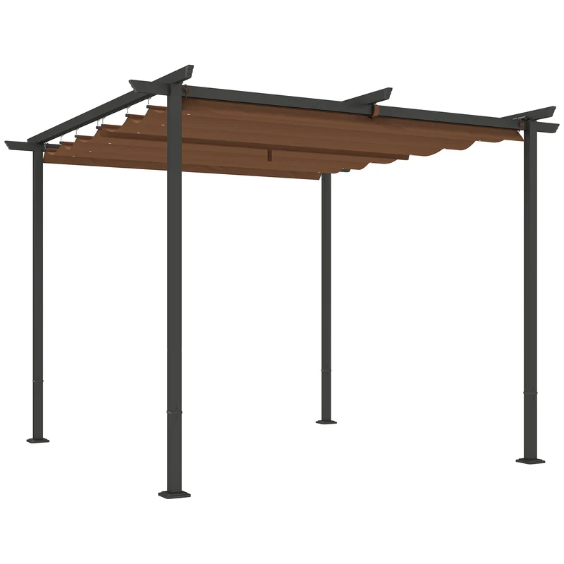 Pergola – Tuinpaviljoen – Prieel – Terrasoverkapping – Zonwering – Uitschuifbaar Polyester Dak – 3x3 Meter – UPF30+ Bescherming