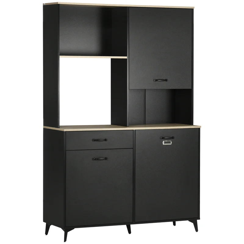 HOMCOM Kitchen Buffet Kitchen Cabinet Dining Room Buffet 3 Open Niches 3 Cupboards with Door And 1 Drawer 119 X 41 X 180 Cm Black