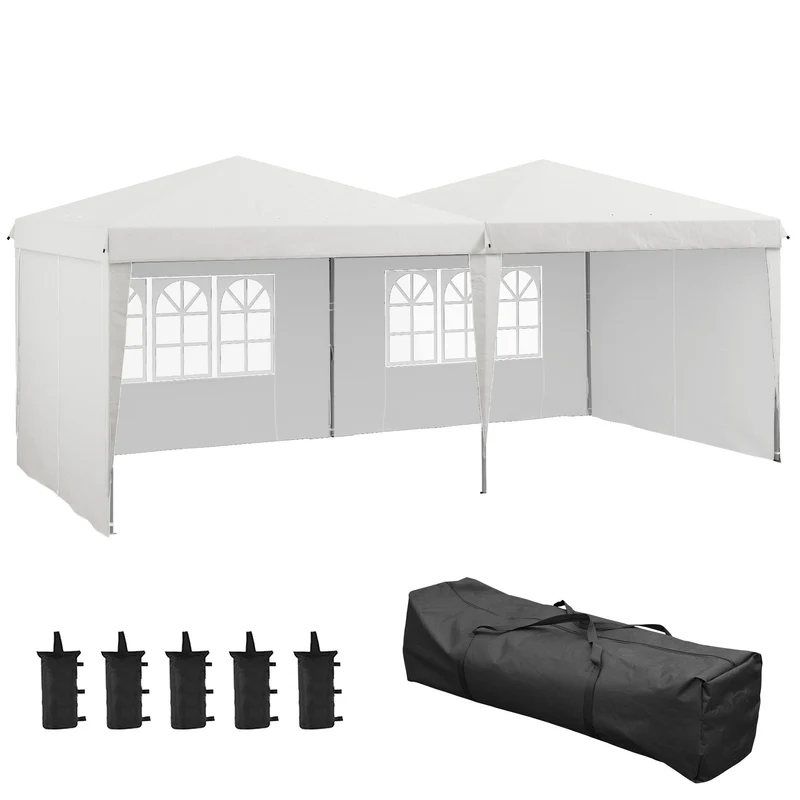 Partytent – Tuinpaviljoen – Paviljoen – Tuinentent – Easy-up Tent – 6x3 Meter – Verstelbare Hoogte – Waterdicht Oxford Doek – Met Zijwanden – Draagtas met Wieltjes