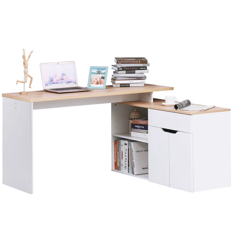Hoekbureau – Computerbureau – Bureau – Werkplek – Bureautafel – Modulair Design – Met Lade en Kast – Wit Houtnerf – Eenvoudige Montage