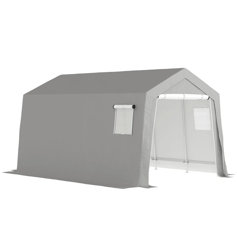 Fietsenstalling – Fietsberging – Fietsenhok – Tuinschuur – Opbergschuur – Waterdicht Polyester – Gegalvaniseerd Stalen Frame – 3 x 4,5 x 2,5 m – Lichtgrijs