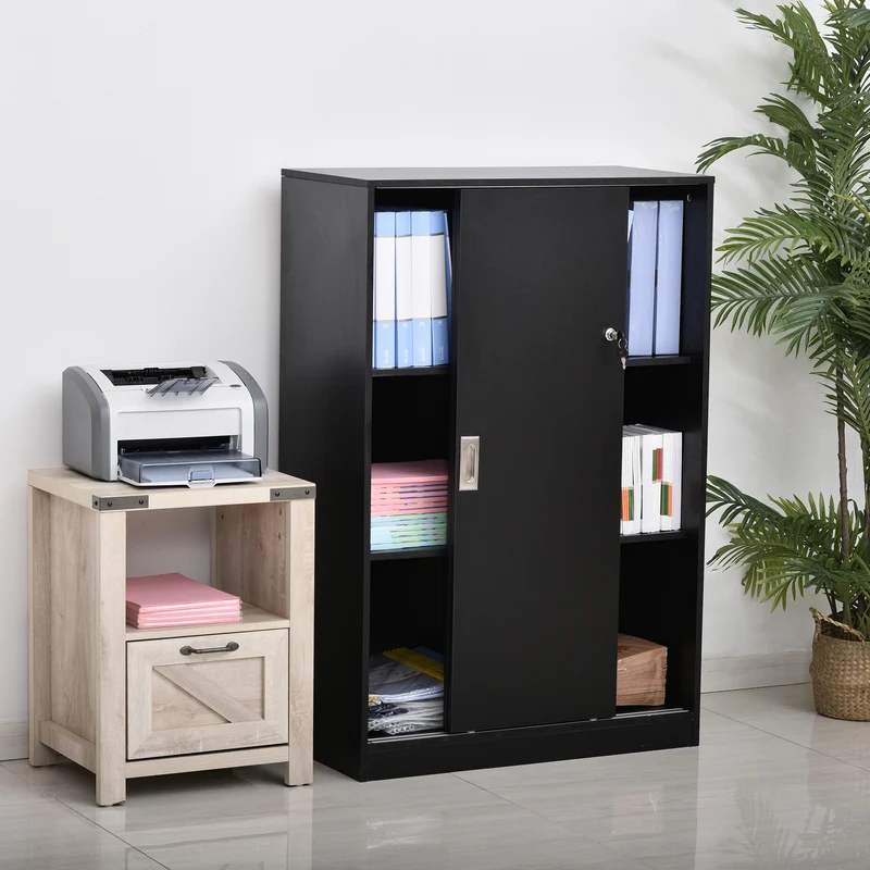 Archiefkast – Opbergkast – Kantoorkast – Dossierkast – 2-Deurs Met Slot – 80x40x120 cm – Spaanplaat Zwart