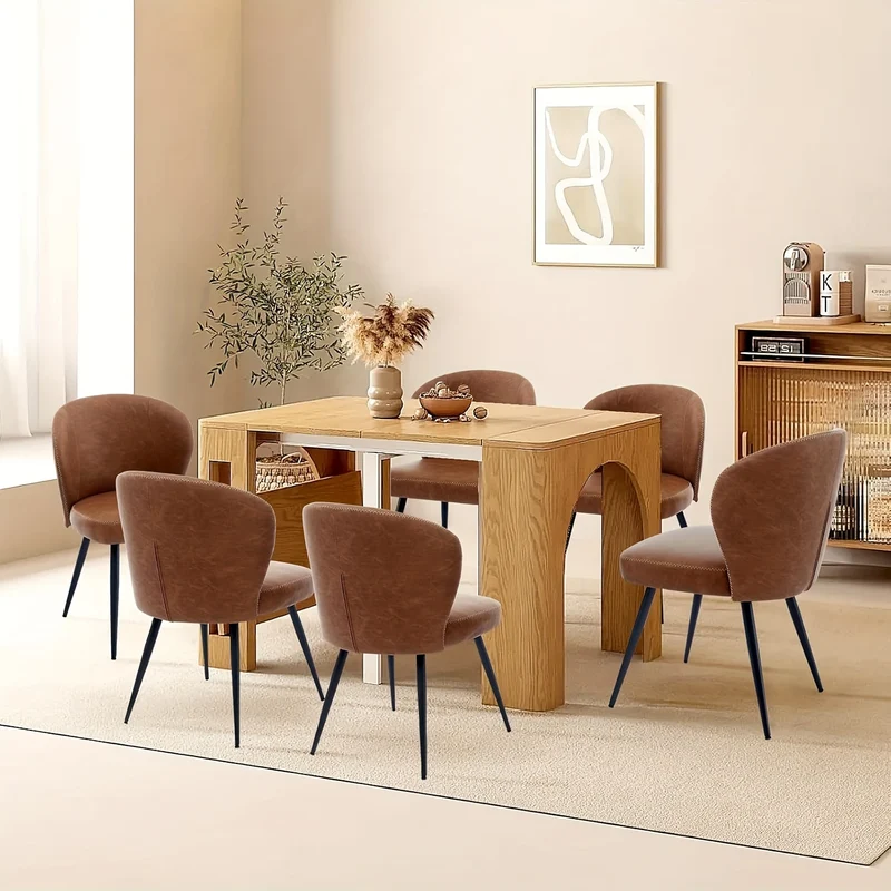 Eetkamerstoelen – Keukenstoelen – Stoelen Set – Design Stoelen – Armloze Stoelen – Set van 6 – Ergonomische Rugleuning – Kunstleer Metalen Poten