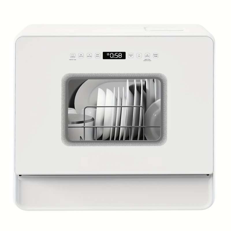 Compacte Vaatwasser – Mini Vaatwasser – Aanrechtvaatwasser – Kleine Keuken Vaatwasser – Caravan Vaatwasser – Duale Manden – Ingebouwde 5L Watertank – 7+2 Wasprogramma’s – Zachtwatersysteem