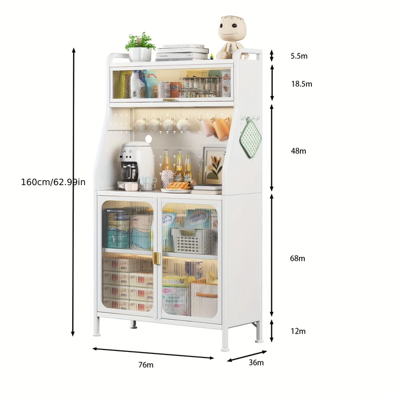 Keukenkast – Opbergkast – Buffetkast – Magnetronkast – Koffiebarkast – Gietijzer – Verstelbare Planken – Modern Zwart