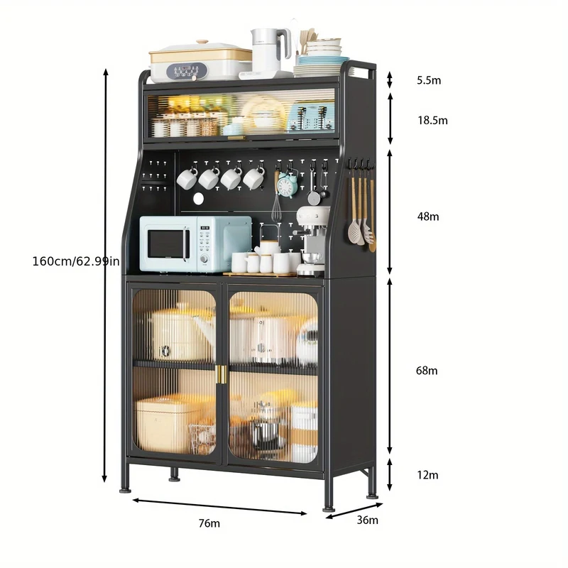Keukenmeubelset – Opbergkast – Buffetkast – Magnetronkast – Koffiestation – Verstelbare Legplanken – Mat Zwart Gietijzer – Vrijstaand Vloermeubel