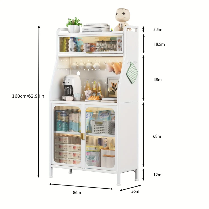 Keukenkast – Opbergkast – Buffetsideboard – Keukenkast Met Pegboard – Displaykast – Verstelbare Planken – Stevige Gietijzeren Constructie – Modern Zwart Design