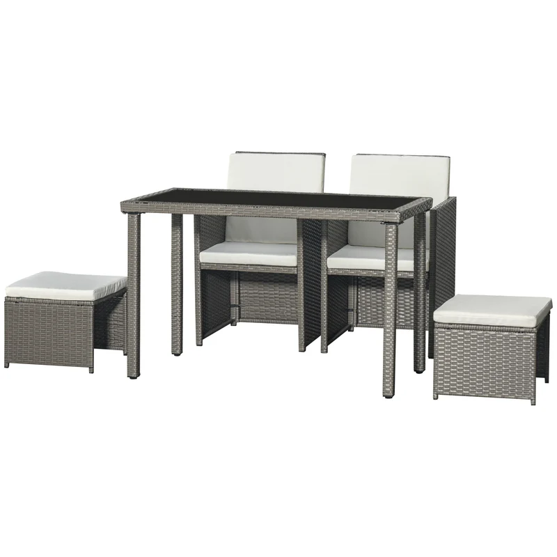 Tuinset – Buitenmeubelset – Balkonset – Terrasmeubelen – Loungeset – 5-Delig Met Afneembare Kussens – Weerbestendig PE-Rattan Grijs