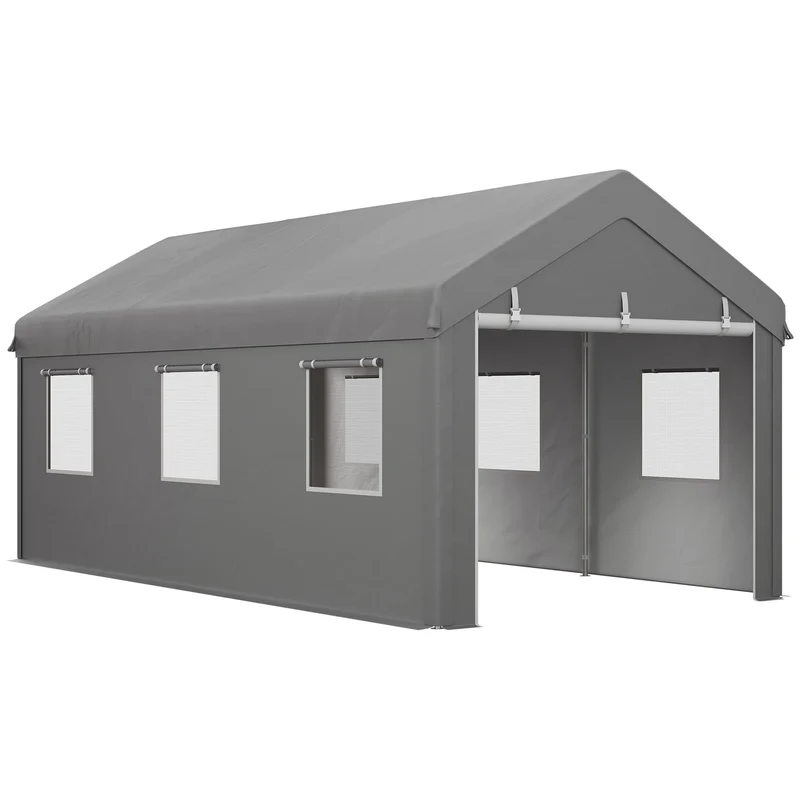Carport – Overkapping – Auto Schuur – Garage Tent – Voertuig Shelter – Lichtgrijs – Gegalvaniseerd Stalen Frame – Waterdicht PE Zeil 6x2,95x2,78 m
