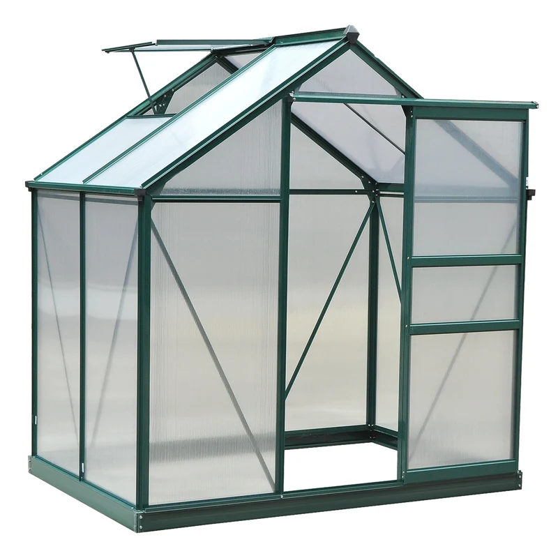Kas – Kweekkas – Tuinkas – Serre – Broeikas – Aluminium Frame – UV-bestendig Polycarbonaat – Versterkte Basis – Dakventilatie – Schuifdeur – Groen – 2,5 m²