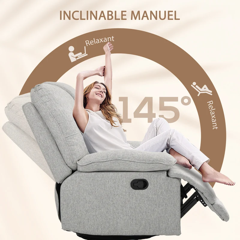 Relaxfauteuil – Relaxstoel – Leesstoel – Loungechair – Comfortstoel – Lichtgrijs – Manuele Verstelbare Rugleuning 145° – Linnenlook Stof Met Voetensteun