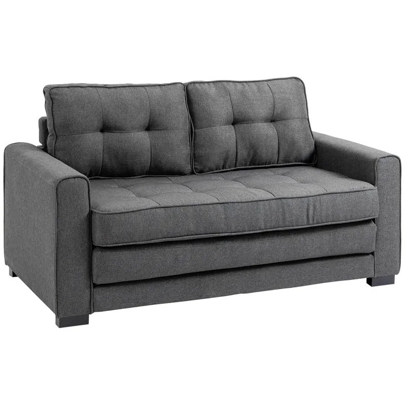2-Zits Slaapbank – Slaapbankje – Slaapbankje Uitklapbaar – Sofa Bed – Logeerbank – Linnenlook Stof – Comfortabele 50D Schuimvulling – Compact 147,5x75x85 cm – Grijs