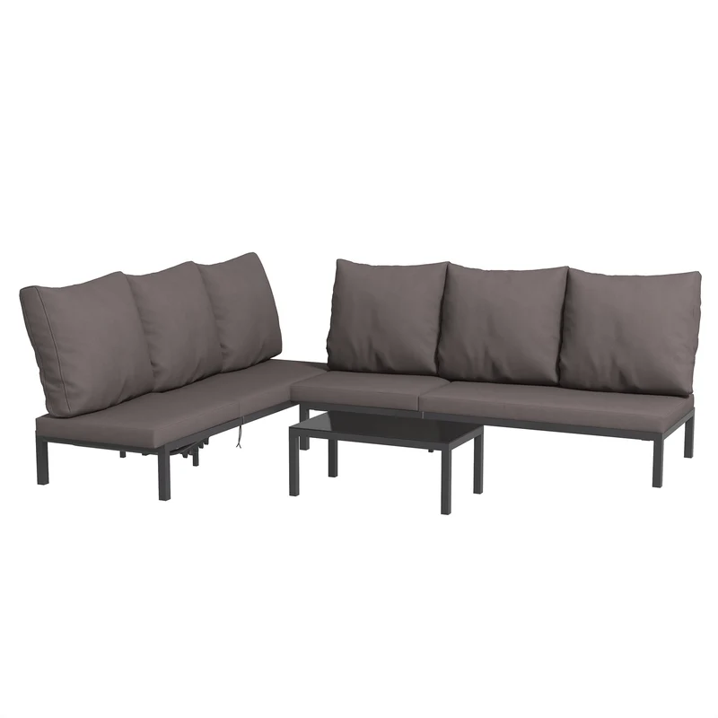 Loungeset – Tuinmeubelset – Ligbedden – Buitenmeubel – Zonnebed – Aluminium Frame – Verstelbare Rugleuning 5 Posities – Gehard Glas Koffietafel – Grijs