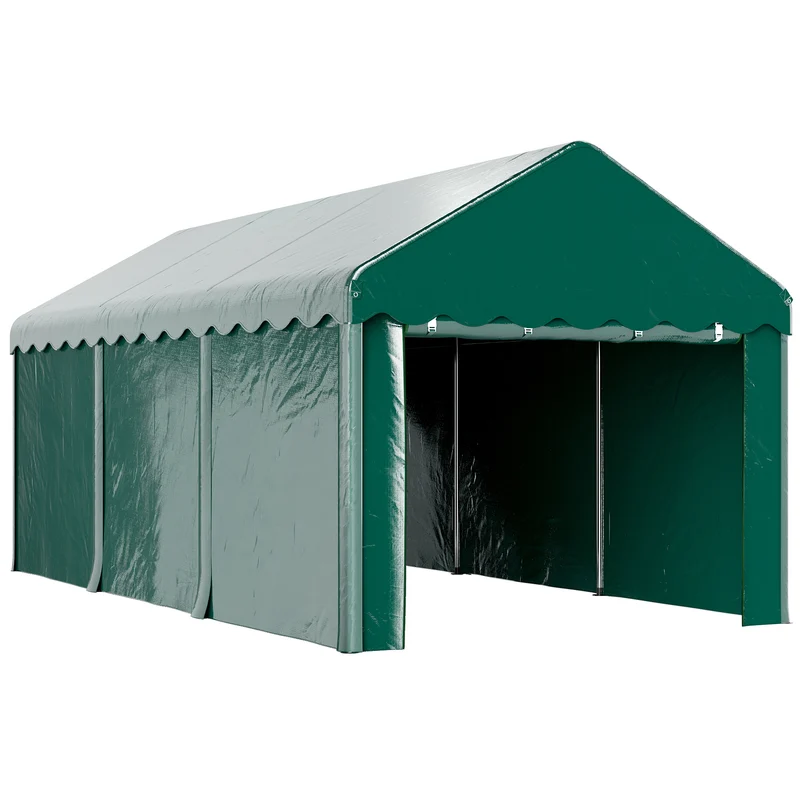 Carport – Garage Tent – Overkapping – Voertuig Shelter – Carport Tent – 3x6 Meter – Waterdicht PE 200g/m² – UV-Bestendig – Groen – 2 Oprolbare Deuren