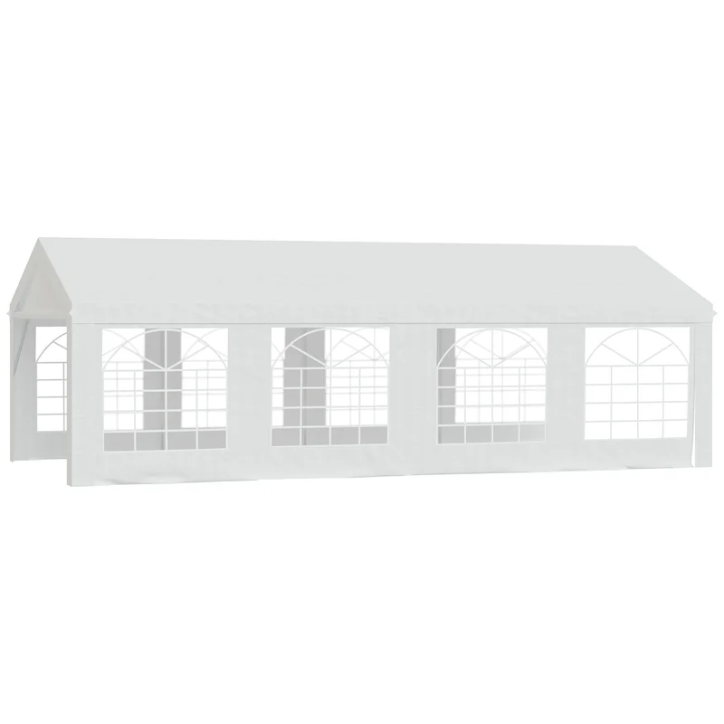 Partytent – Barnum – Tuinent – Tent – Markttent – 8x4 Meter Groot – Gegalvaniseerd Stalen Frame – UV-Bestendig Polyethyleen – Wit – 8 Ramen – Afneembare Zijwanden