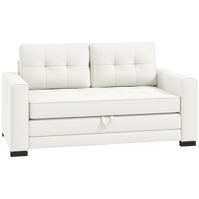 2-zits Slaapbank – Slaapbankje – Bedbank – Logeerbed – Sofa Bed – Linnenlook Stof – Uitklapbaar Tot 195x148 cm – Comfortabel Hoogwaardig Schuim