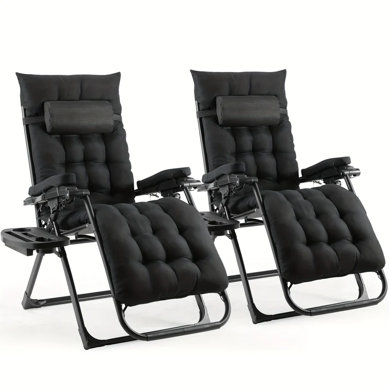 Loungestoelen – Outdoor Stoel – Campingstoel – Balkonstoel – Relaxstoel – Set Van 2 – Teslin Stof Met Kussen – Inklapbaar Met Bekerhouder