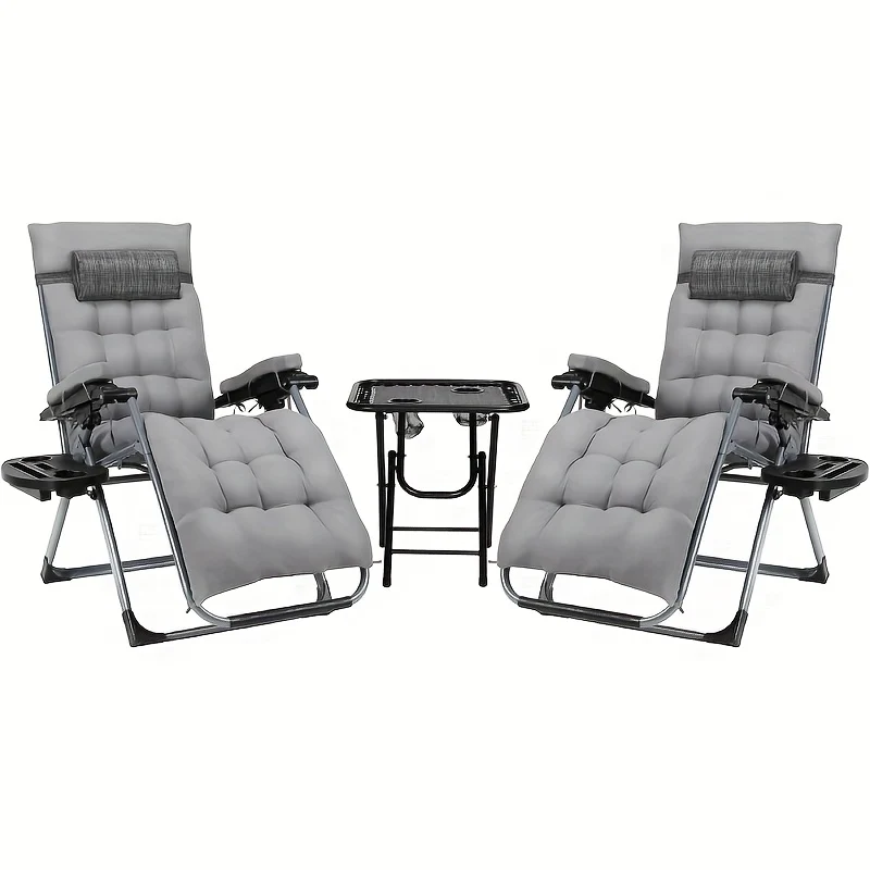 Lounge Stoelen – Tuinstoelen – Klapstoelen – Campingstoelen – Balkonstoelen – Set Van 2 Met Tafeltje En Kussen – Duurzaam Teslin Materiaal – Inklapbaar En Lichtgewicht