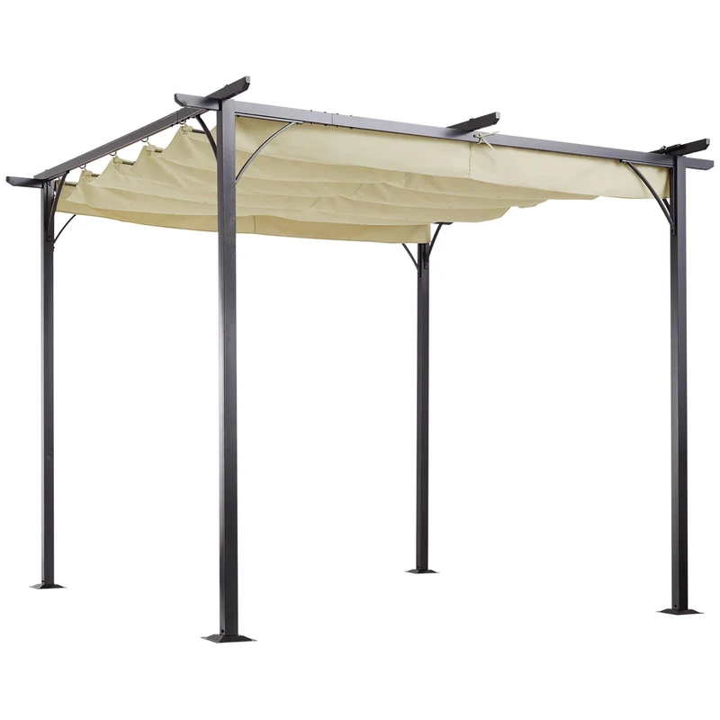 Pergola – Tuinoverkapping – Terrasoverkapping – Schaduwdoek – Buitenpaviljoen – Uittrekbaar Dak – Waterdicht Polyester 180 g/m² – Epoxy Metaal Anti-Corrosie Frame – Beige Variant