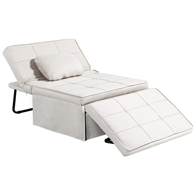 Fauteuil – Relaxstoel – Lounge Fauteuil – Chaise Longue – Poef – 3-in-1 Multifunctioneel – Verstelbare Rugleuning 5 Standen – Zachte Linnen Bekleding