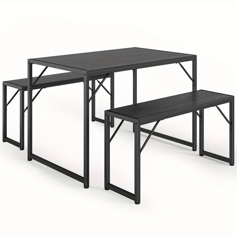 Eettafelset – Eethoek – Eetkamerset – Keukentafel – Zitgroep – 4 Personen – Waterbestendig Tafelblad – Industrieel Stalen Frame