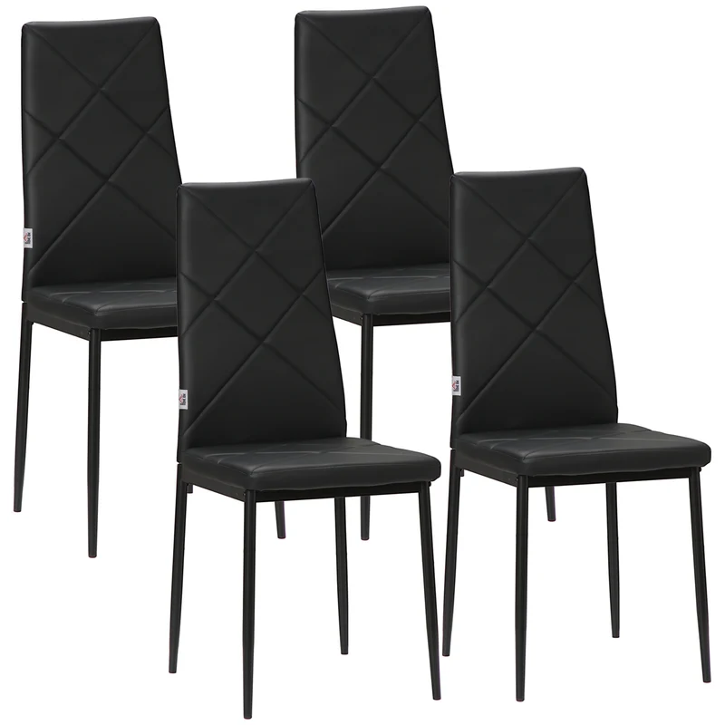 Eetkamerstoelen – Stoelen – Keukenstoelen – Bureaustoelen – Kunstleren Stoelen – Set Van 4 – Hoog Zitcomfort – Zwarte Stalen Poten
