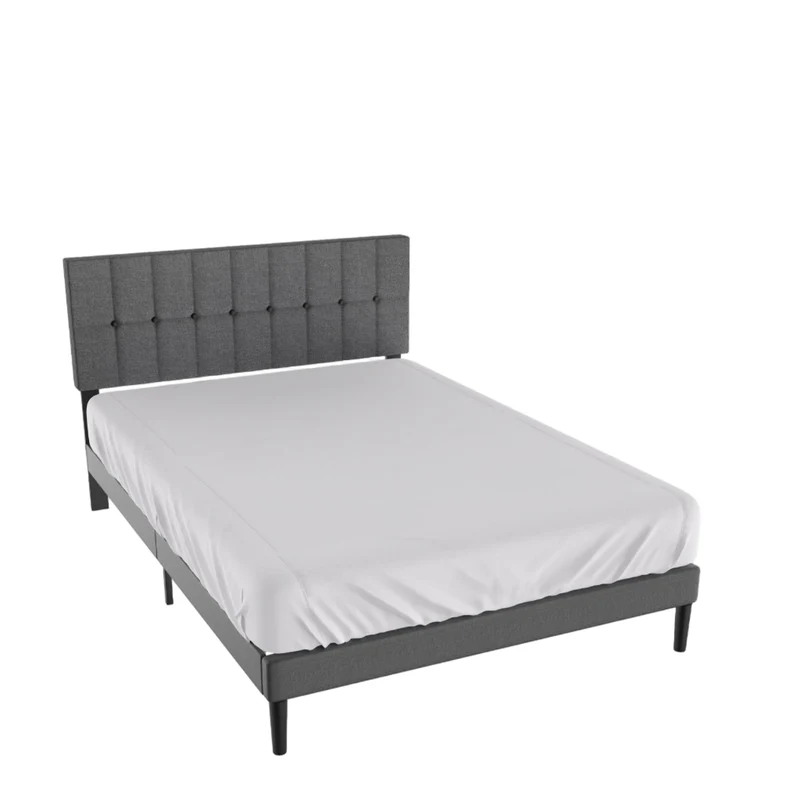 Bedframe – Bedombouw – Slaapkamerset – Linnen Bed – Gestoffeerd Bed – 140x200 cm – Vleugelvormig Hoofdbord – Eenvoudige Montage