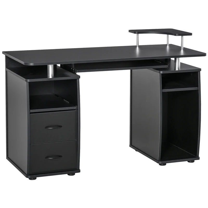 Computertafel – Computerbureau – Bureautafel – Werktafel – Studietafel – 120x50 cm – Met Lade en Printerplank – Zwart Melamine Met Metalen Frame
