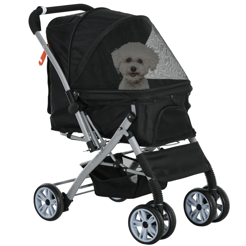 Hondenbuggy – Dierenwagen – Wandelwagen – Huisdierenwagen – Buggy – Inklapbaar – Veiligheidsharnas – Oxford Stof – Zwart – Lichtgewicht Frame
