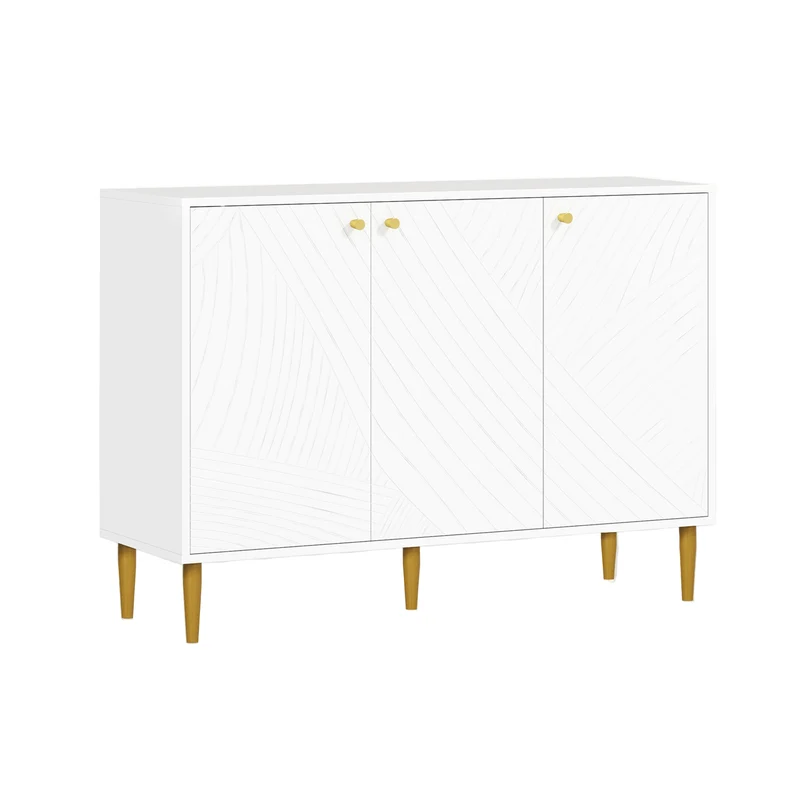 Buffet – Dressoir – Opbergkast – Tv-meubel – Kast – Wit Met Gouden Accenten – Verstelbare Legplanken – Stalen Antislip Poten